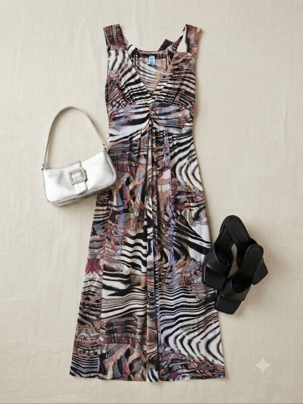 Vintage Y2K Azules Black Brown Zebra Print Maxi Dress